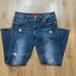 BONGO Women's Dark Blue Distressed Cropped Jeans